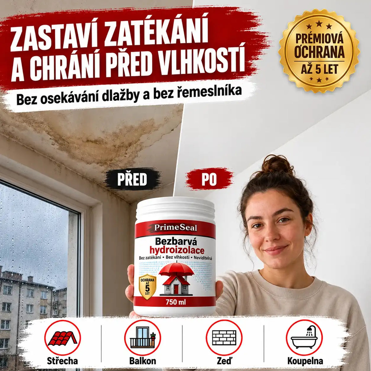 PrimeSeal 750 ml – Bezbarvá hydroizolace proti zatékání a vlhkosti | Ochrana až 5 let