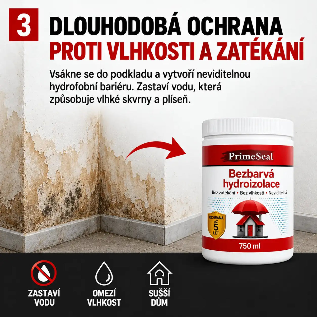 PrimeSeal 750 ml – Bezbarvá hydroizolace proti zatékání a vlhkosti | Ochrana až 5 let