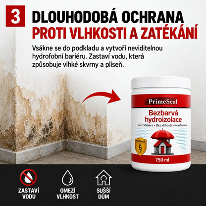 PrimeSeal 750 ml – Bezbarvá hydroizolace proti zatékání a vlhkosti | Ochrana až 5 let