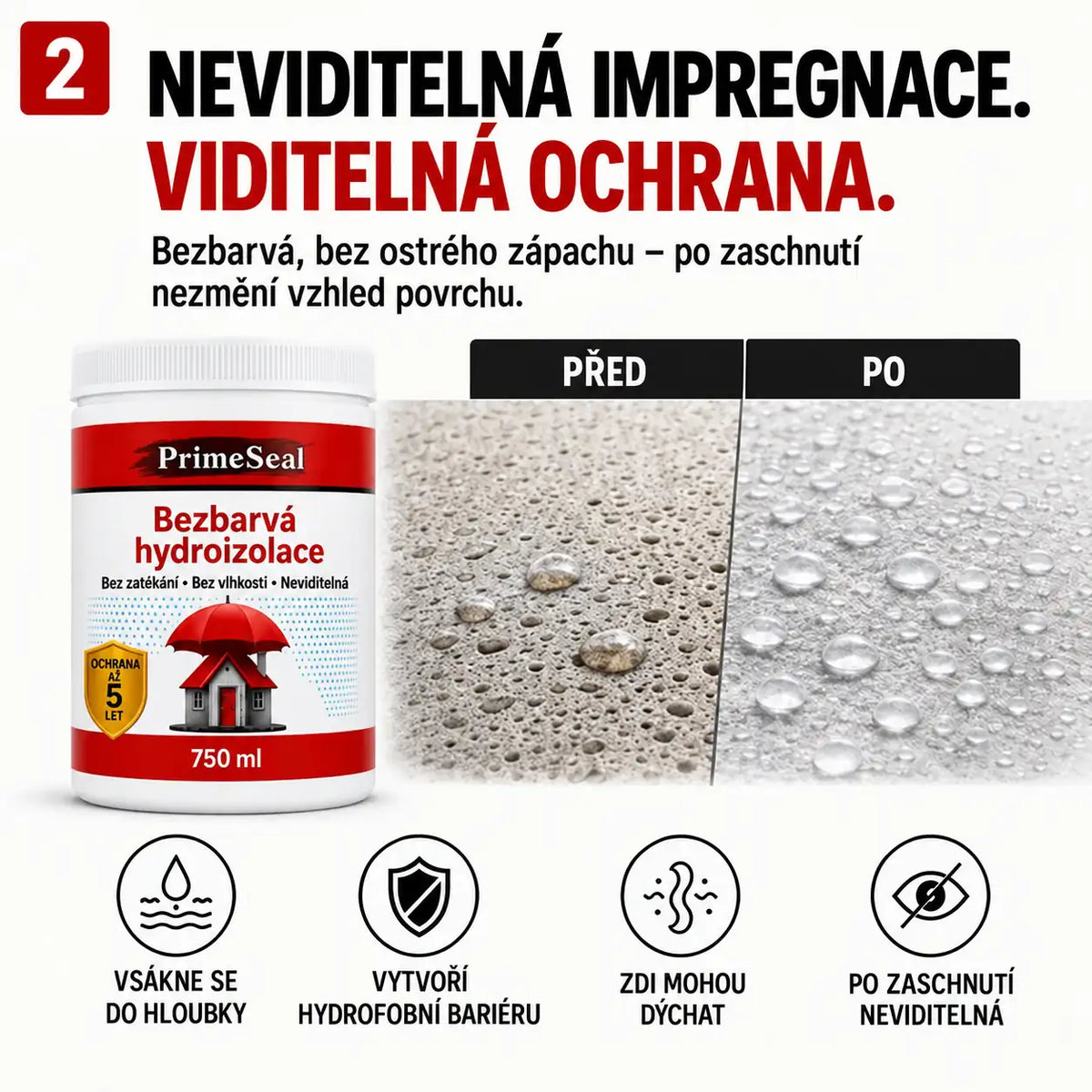 PrimeSeal 750 ml – Bezbarvá hydroizolace proti zatékání a vlhkosti | Ochrana až 5 let